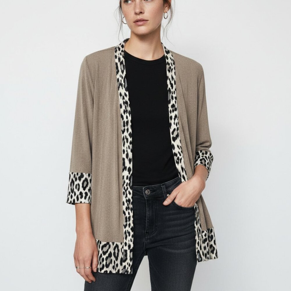 Chico's Travelers Cardigan Jacket Leopard Indie Casual Tan 2 (M)